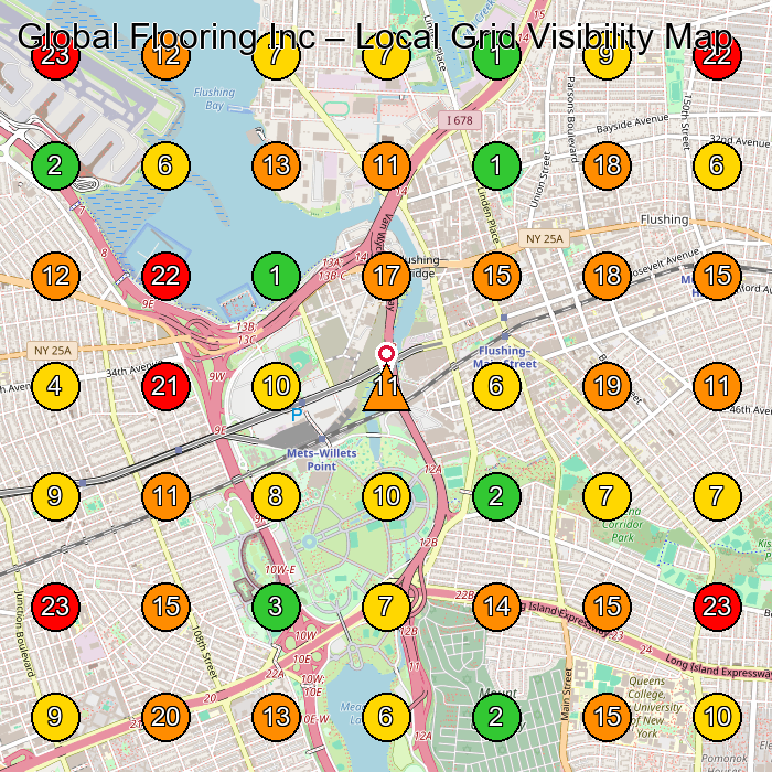 Global Flooring Inc Flooring Store GeoGrid ranking map for Queens NY
